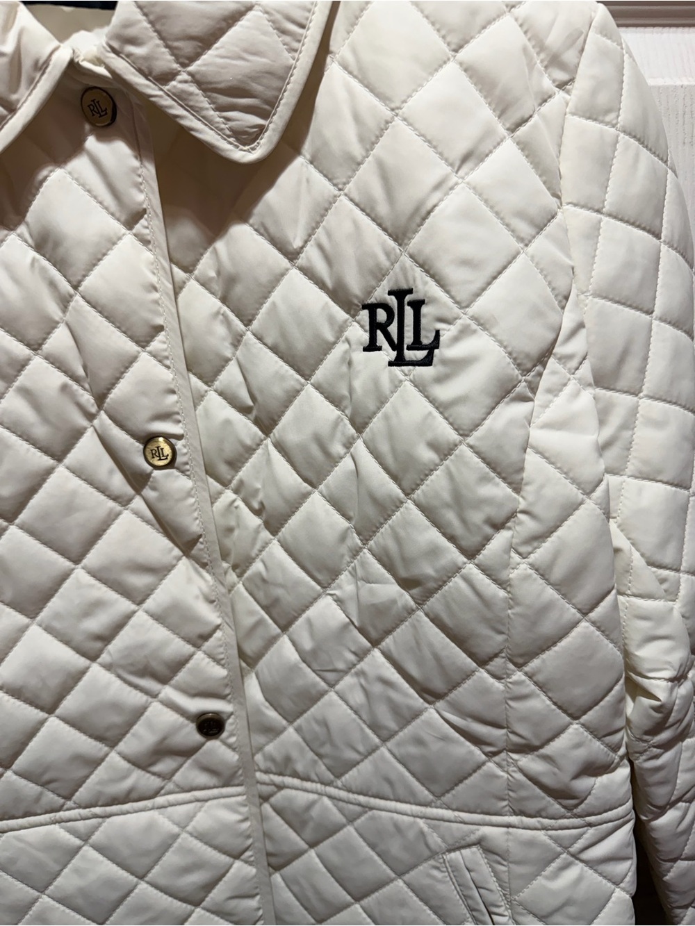 Ralph Lauren Cream Quilted Button-Front Puffer Jacket - Picture 5 of 6
